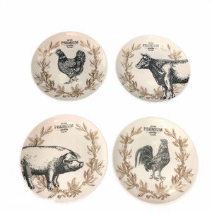 Fitz and Floyd Farmstead Home 4 Appetizer Plates Cow Pig Hen Rooster Farmhouse